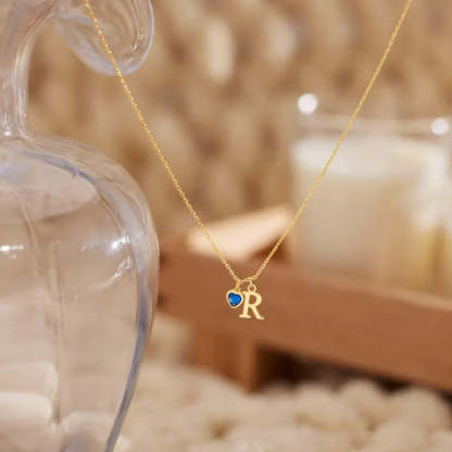 Initial Necklace with Heart Birthstone – Custom Handcrafted Jewellery