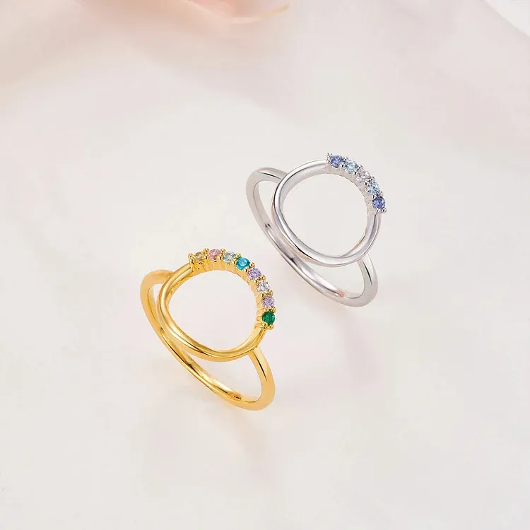 FOR MOM/GRANDMA - CUSTOMIZED 1-10 FAMILY BIRTHSTONES REUNION CIRCLE WOMEN RING