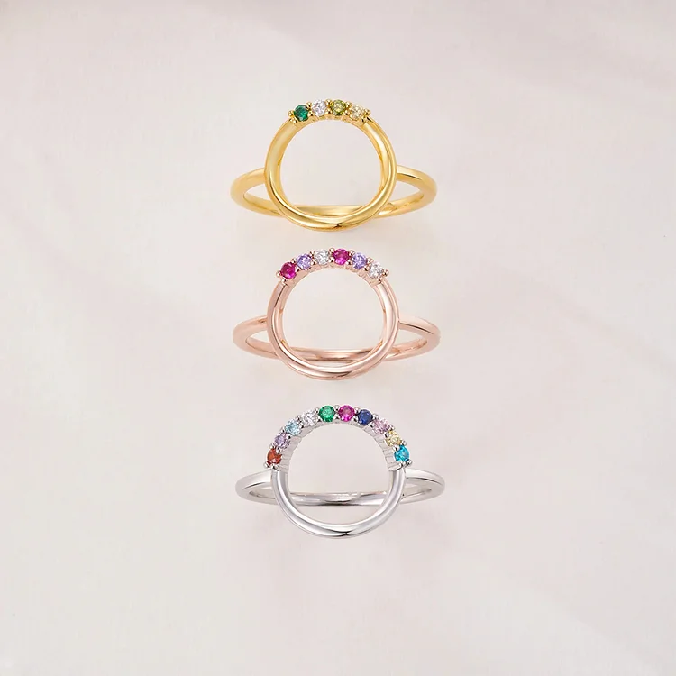 FOR MOM/GRANDMA - CUSTOMIZED 1-10 FAMILY BIRTHSTONES REUNION CIRCLE WOMEN RING