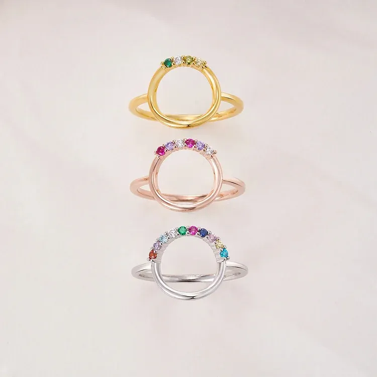 FOR MOM/GRANDMA - CUSTOMIZED 1-10 FAMILY BIRTHSTONES REUNION CIRCLE WOMEN RING