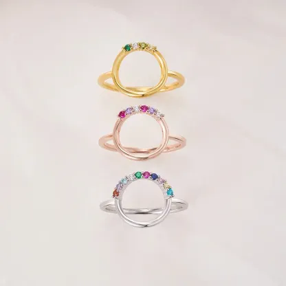 FOR MOM/GRANDMA - CUSTOMIZED 1-10 FAMILY BIRTHSTONES REUNION CIRCLE WOMEN RING