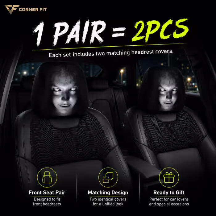 😈Funny Cartoon Car Headrest Covers – 2PCS Universal Fit