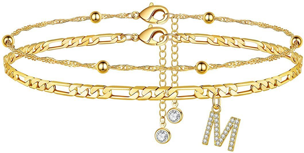 【2 Pack】 - Initial Letter Pendant Anklets Set