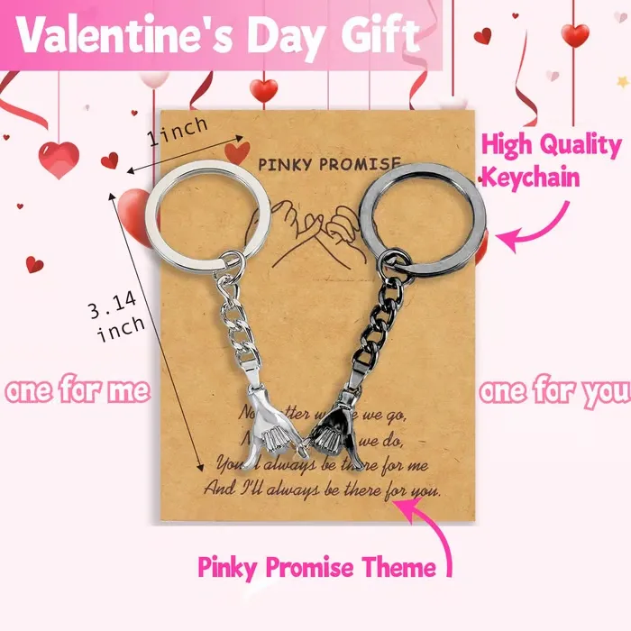 2-Piece Matching Pinky Promise Keychains for Couples in Love