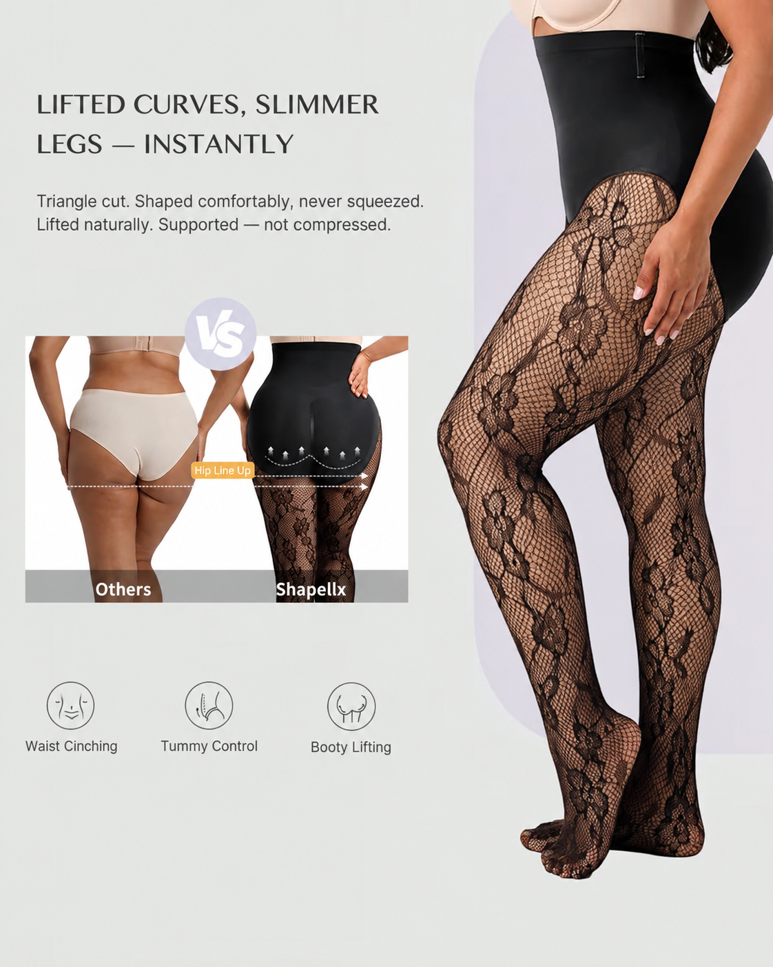 High-Waisted Floral Lace Shaping Tights
