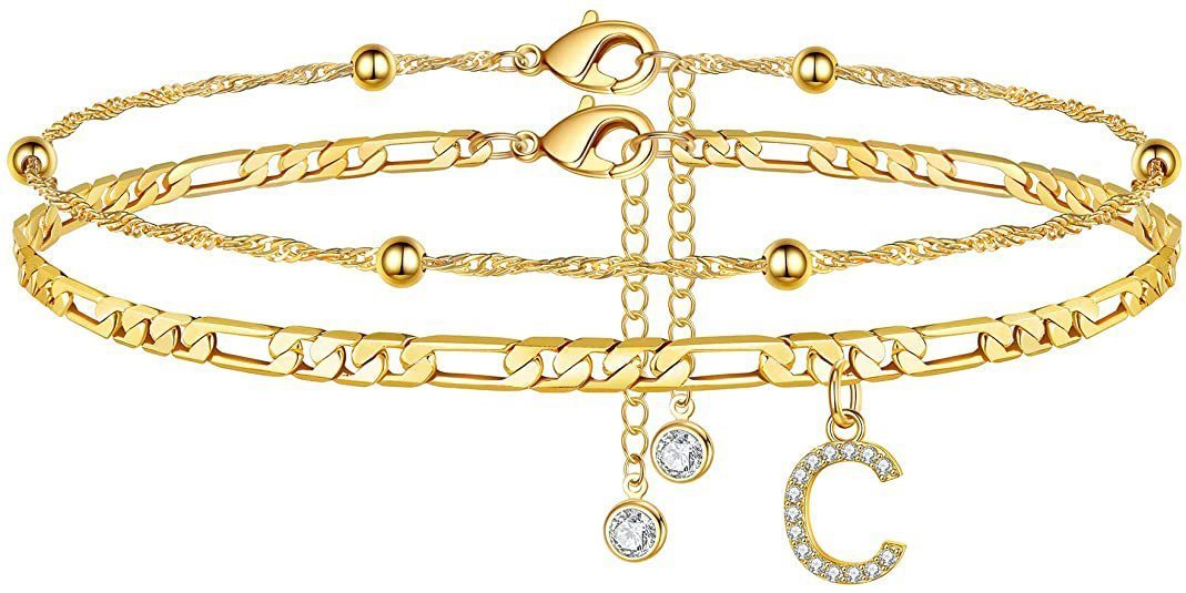 【2 Pack】 - Initial Letter Pendant Anklets Set
