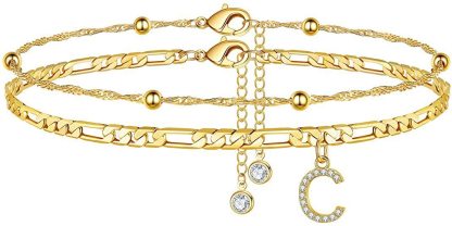 【2 Pack】 - Initial Letter Pendant Anklets Set