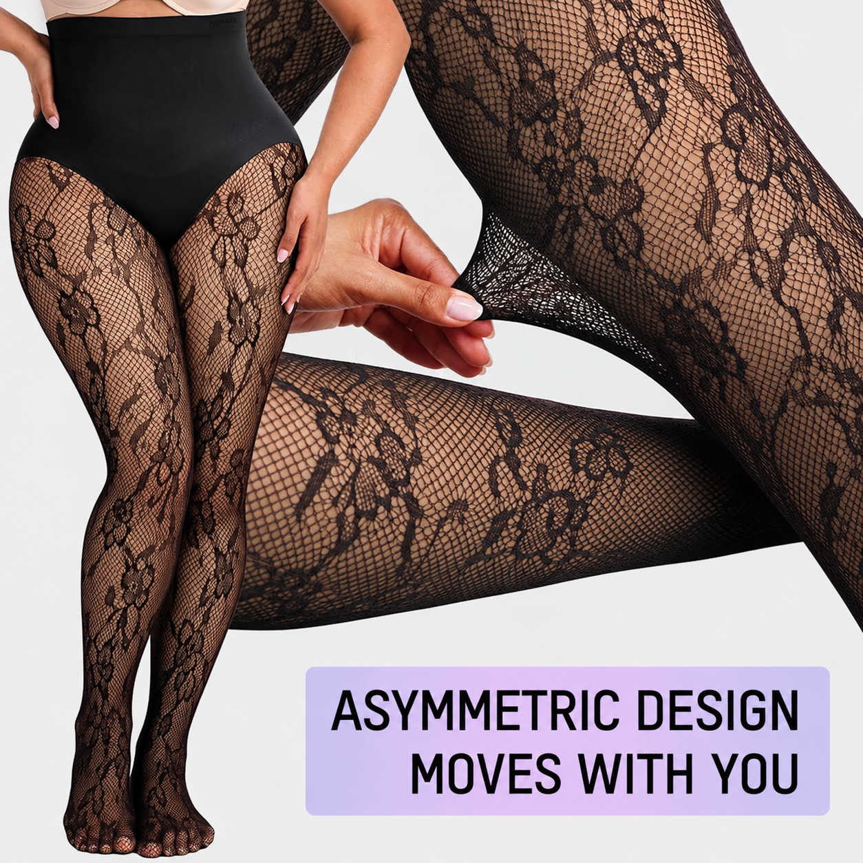 High-Waisted Floral Lace Shaping Tights