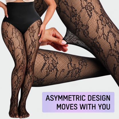 High-Waisted Floral Lace Shaping Tights
