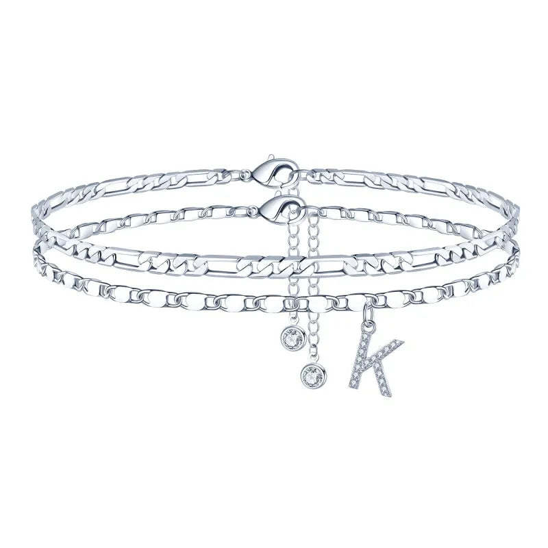 【2 Pack】 - Initial Letter Pendant Anklets Set