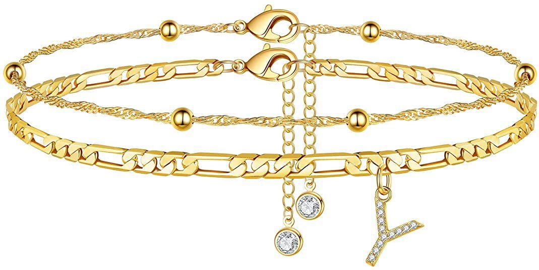 【2 Pack】 - Initial Letter Pendant Anklets Set