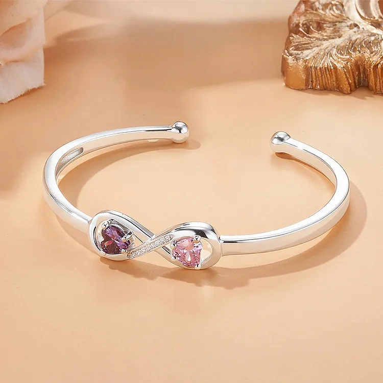 FOR GRANDDAUGHTER - CUSTOMIZED DOUBLE BIRTHSTONES INFINITY OPEN BRACELET