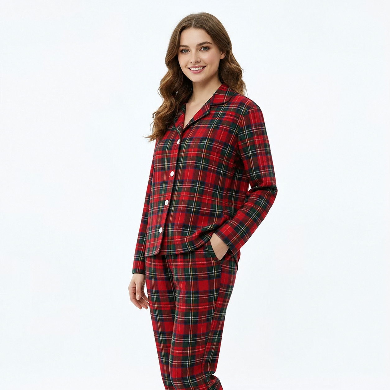 Christmas Red and Green Plaid Button Up Family Pajamas Sets