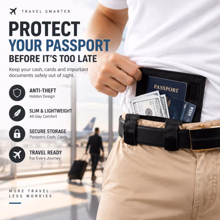 🔒 DISCREET TRAVEL ESSENTIAL | Hidden Belt Pouch – Under-Clothing Passport, Cash & Card Organizer