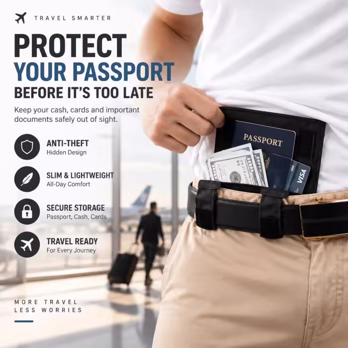 🔒 DISCREET TRAVEL ESSENTIAL | Hidden Belt Pouch – Under-Clothing Passport, Cash & Card Organizer