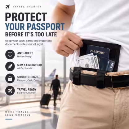 🔒 DISCREET TRAVEL ESSENTIAL | Hidden Belt Pouch – Under-Clothing Passport, Cash & Card Organizer