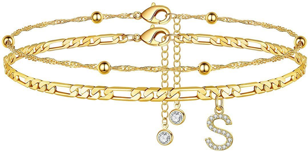 【2 Pack】 - Initial Letter Pendant Anklets Set