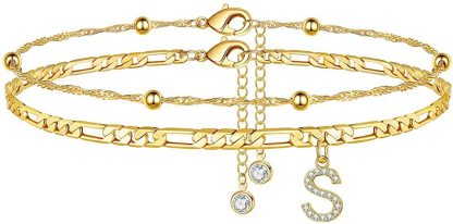【2 Pack】 - Initial Letter Pendant Anklets Set