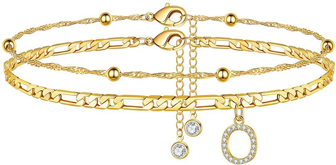 【2 Pack】 - Initial Letter Pendant Anklets Set