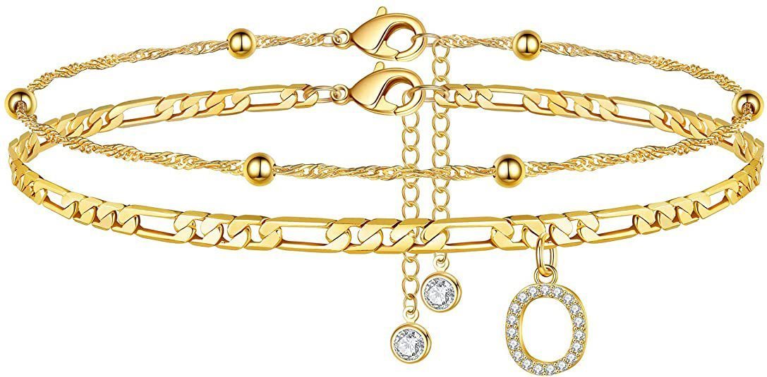 【2 Pack】 - Initial Letter Pendant Anklets Set