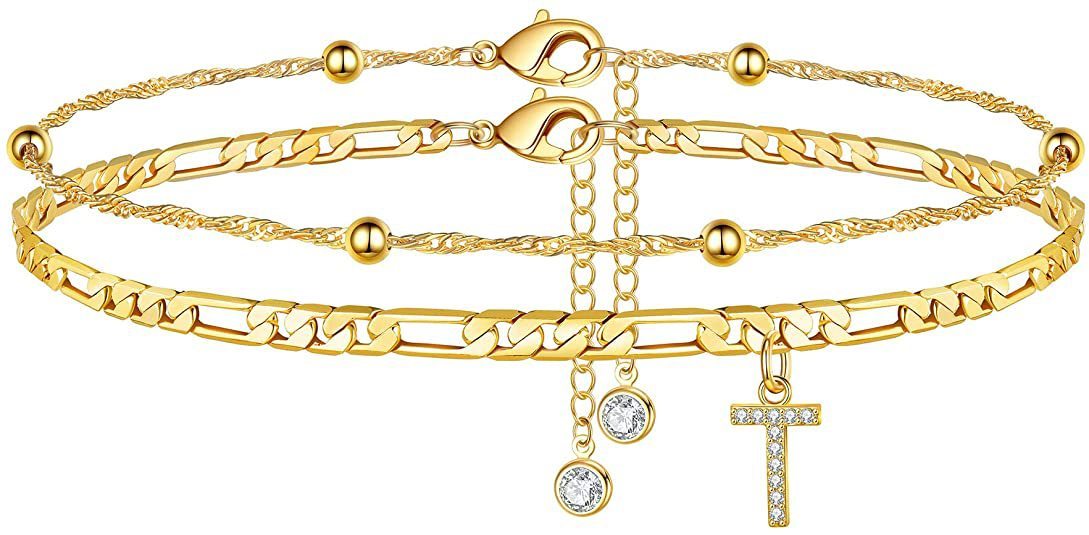 【2 Pack】 - Initial Letter Pendant Anklets Set