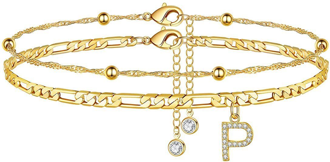 【2 Pack】 - Initial Letter Pendant Anklets Set