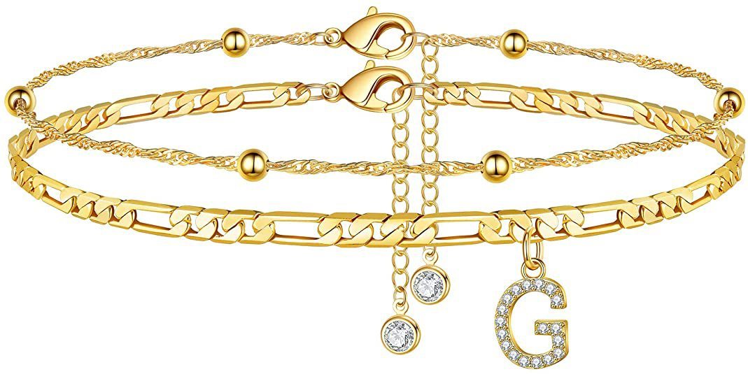 【2 Pack】 - Initial Letter Pendant Anklets Set