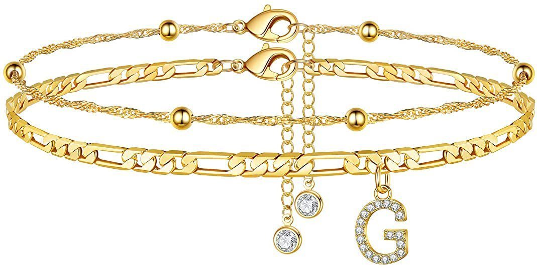 【2 Pack】 - Initial Letter Pendant Anklets Set