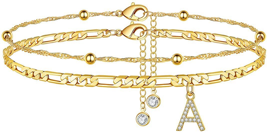 【2 Pack】 - Initial Letter Pendant Anklets Set