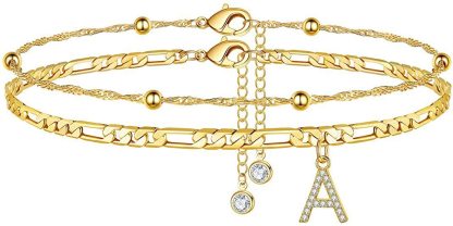 【2 Pack】 - Initial Letter Pendant Anklets Set