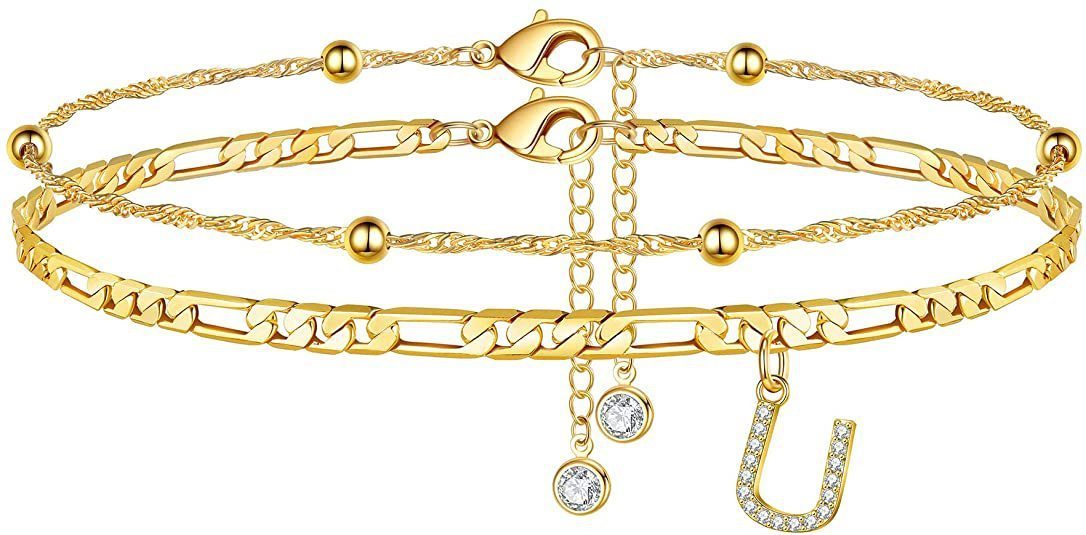【2 Pack】 - Initial Letter Pendant Anklets Set