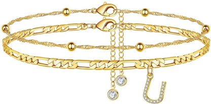 【2 Pack】 - Initial Letter Pendant Anklets Set