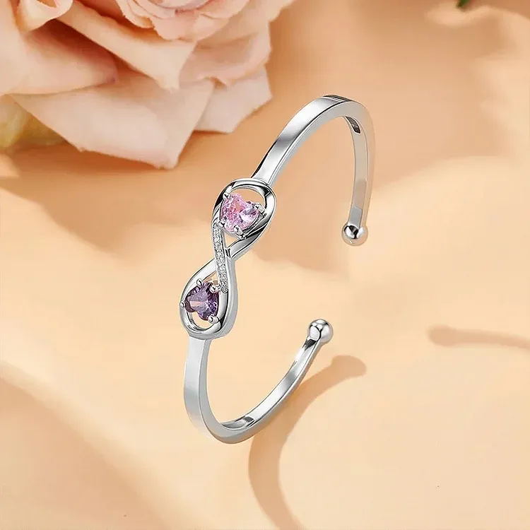 FOR GRANDDAUGHTER - CUSTOMIZED DOUBLE BIRTHSTONES INFINITY OPEN BRACELET