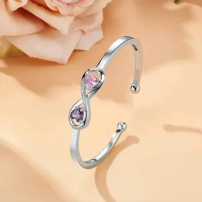 FOR GRANDDAUGHTER - CUSTOMIZED DOUBLE BIRTHSTONES INFINITY OPEN BRACELET