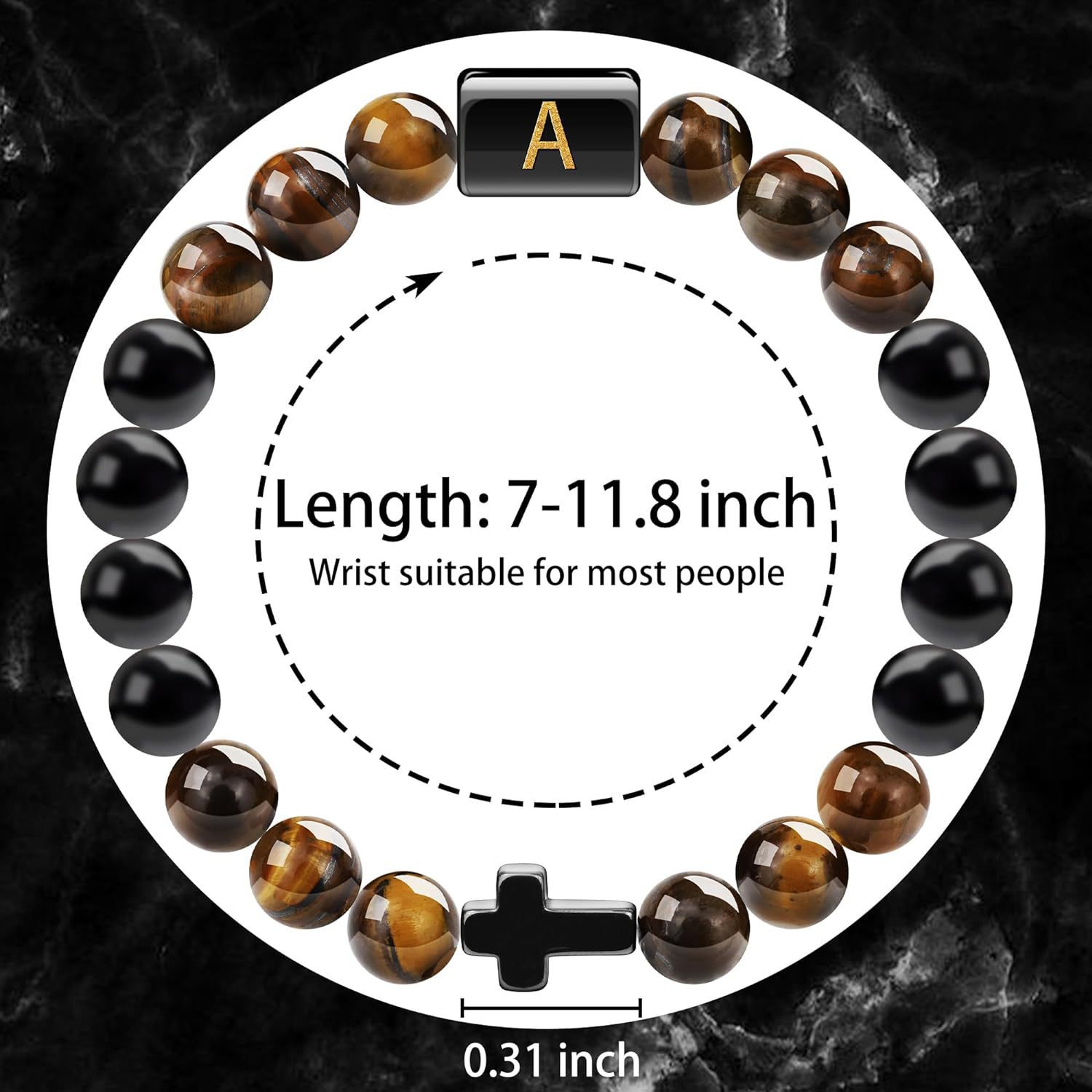 Natural Tiger Eye Stone Cross Letter Bracelet