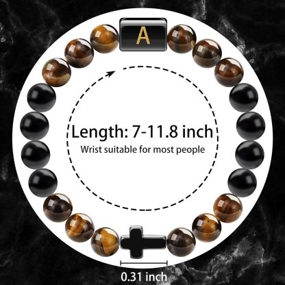 Natural Tiger Eye Stone Cross Letter Bracelet