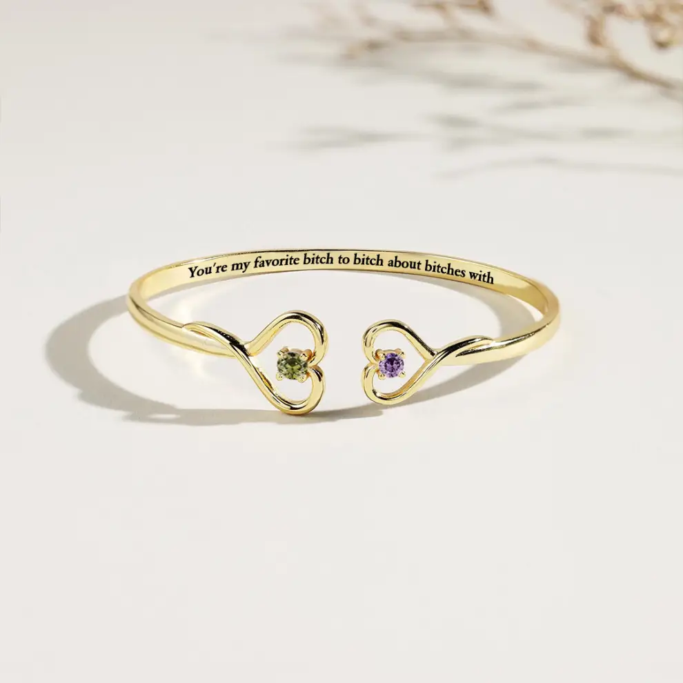 [⚡49% OFF] For Friend - You're My Favorite Bitch Double Hearts Custom Birthstones Bracelet
