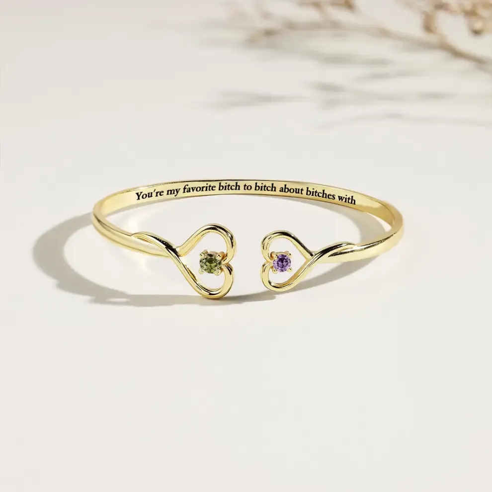 [⚡49% OFF] For Friend - You're My Favorite Bitch Double Hearts Custom Birthstones Bracelet