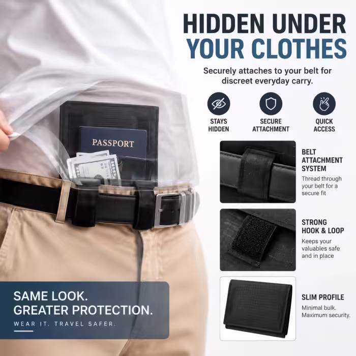🔒 DISCREET TRAVEL ESSENTIAL | Hidden Belt Pouch – Under-Clothing Passport, Cash & Card Organizer