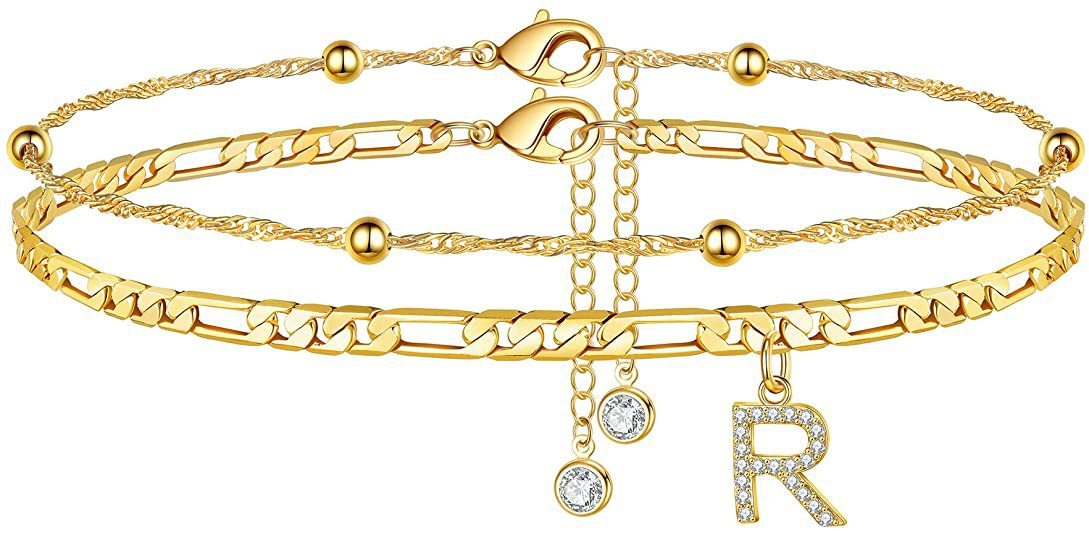 【2 Pack】 - Initial Letter Pendant Anklets Set