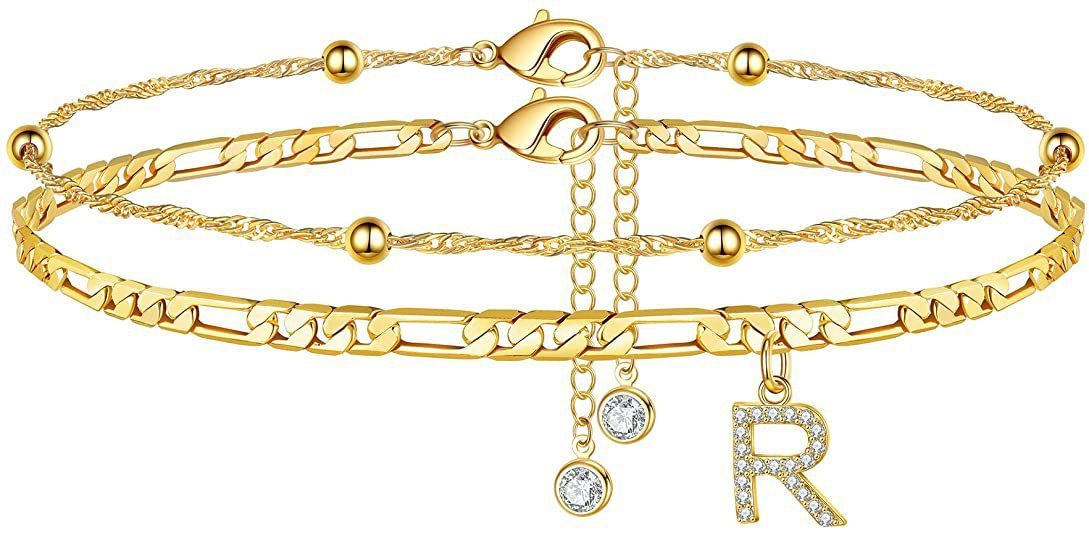 【2 Pack】 - Initial Letter Pendant Anklets Set