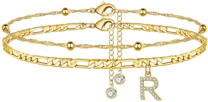 【2 Pack】 - Initial Letter Pendant Anklets Set