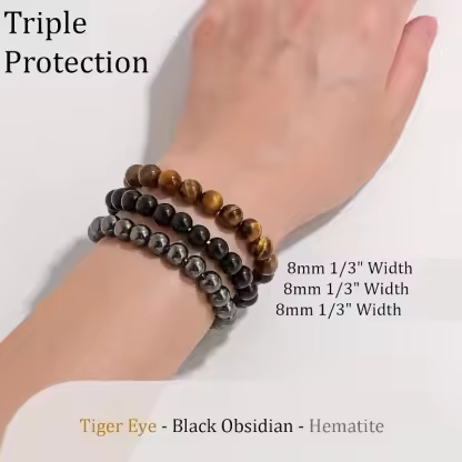 🖤Triple Protection Set : Obsidian, Hematite & Tiger’s Eye Ensemble Bracelet