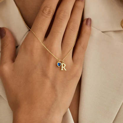 Initial Necklace with Heart Birthstone – Custom Handcrafted Jewellery