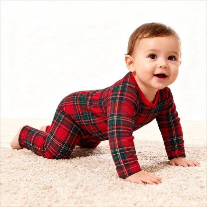 Christmas Red and Green Plaid Button Up Family Pajamas Sets
