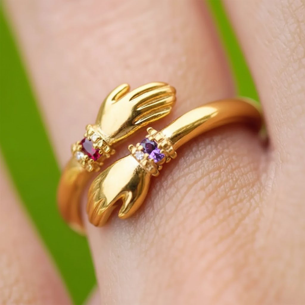 FOR GRANDDAUGHTER - ALWAYS KEEP ME IN YOUR HEART CUSTOM BIRTHSTONE HUG ADJUSTABLE RING