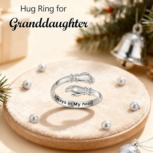 FOR GRANDDAUGHTER - ALWAYS KEEP ME IN YOUR HEART CUSTOM BIRTHSTONE HUG ADJUSTABLE RING