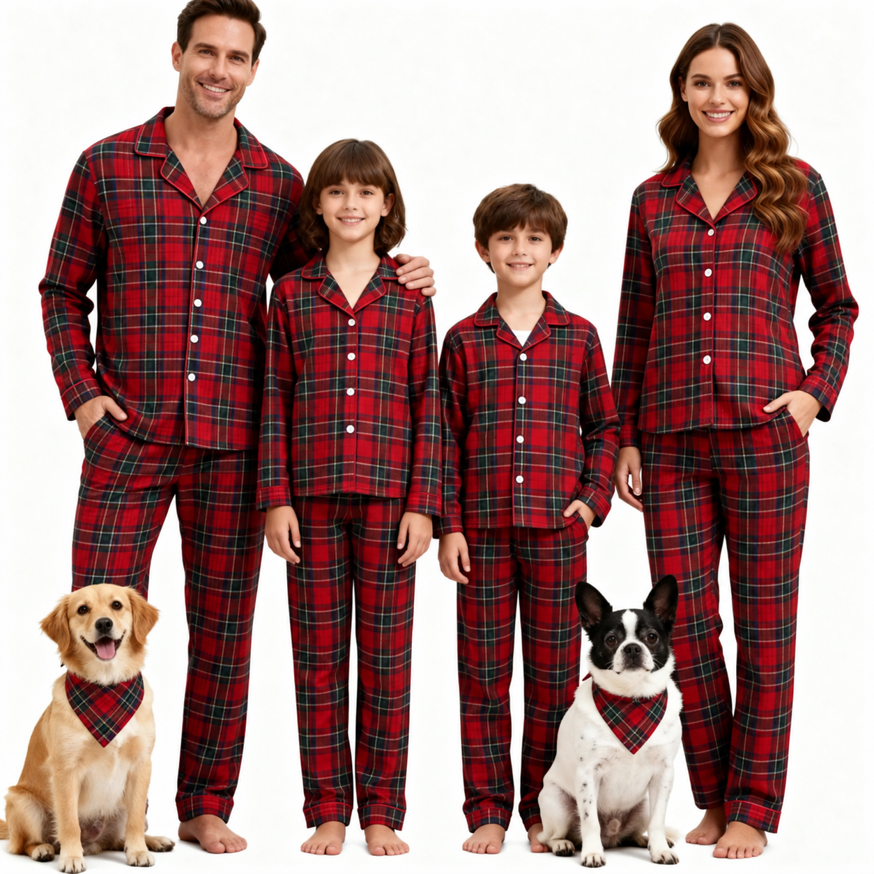 Christmas Red and Green Plaid Button Up Family Pajamas Sets