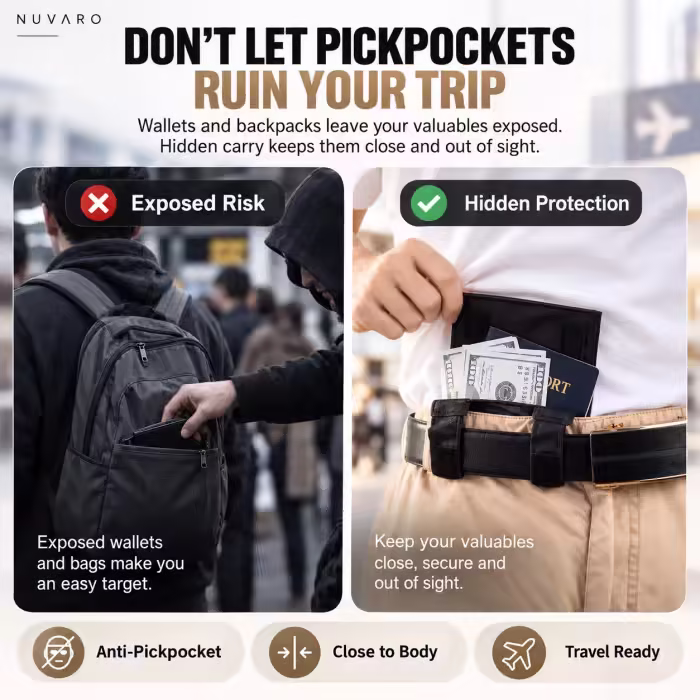 🔒 DISCREET TRAVEL ESSENTIAL | Hidden Belt Pouch – Under-Clothing Passport, Cash & Card Organizer