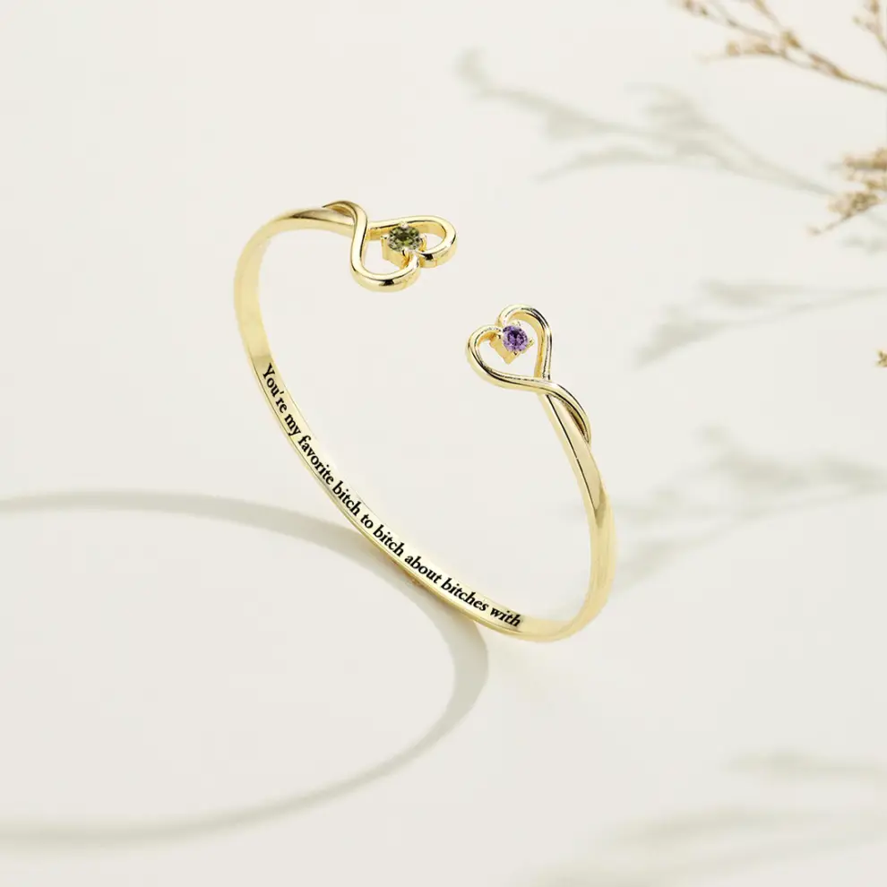 [⚡49% OFF] For Friend - You're My Favorite Bitch Double Hearts Custom Birthstones Bracelet